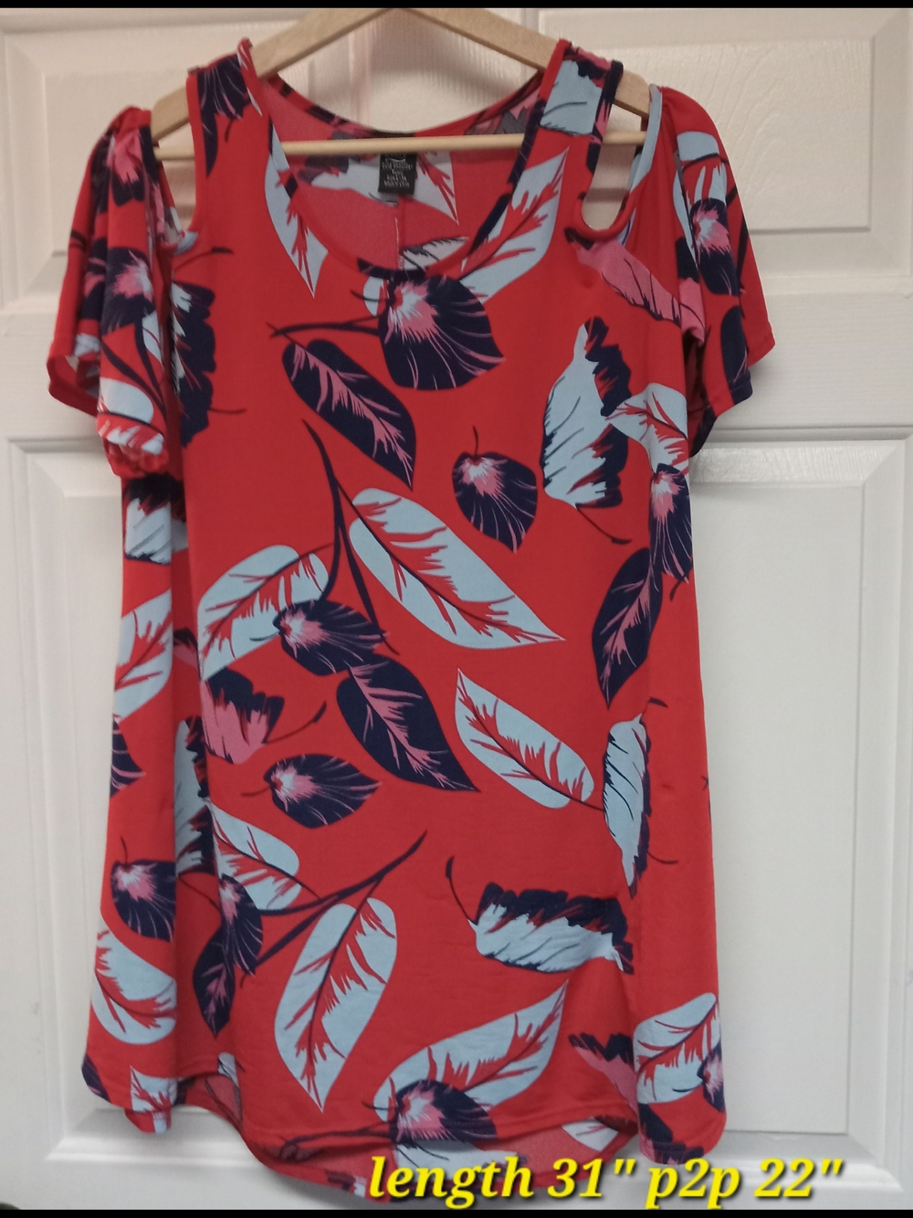 Lildy Red Floral Cold-Shoulder Tunic Top